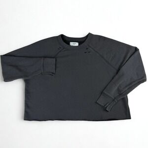 Aerie Distressed Cropped Sweatshirt Womens XS Gray Crew Neck Raglan Cozy Soft